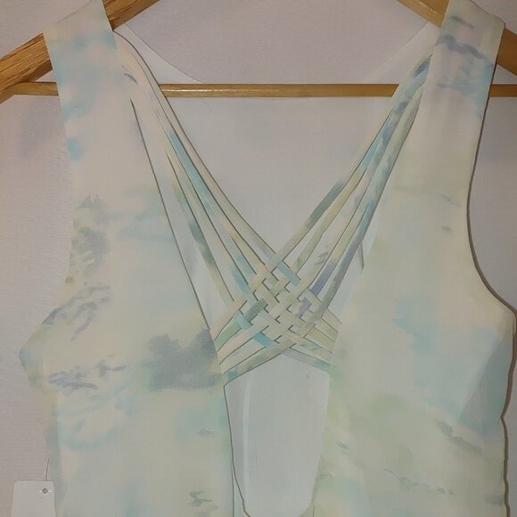 Tobi Sleeveless Tank Shift Dress Strappy Back Green Blue Off White Watercolor S - Picture 4 of 8